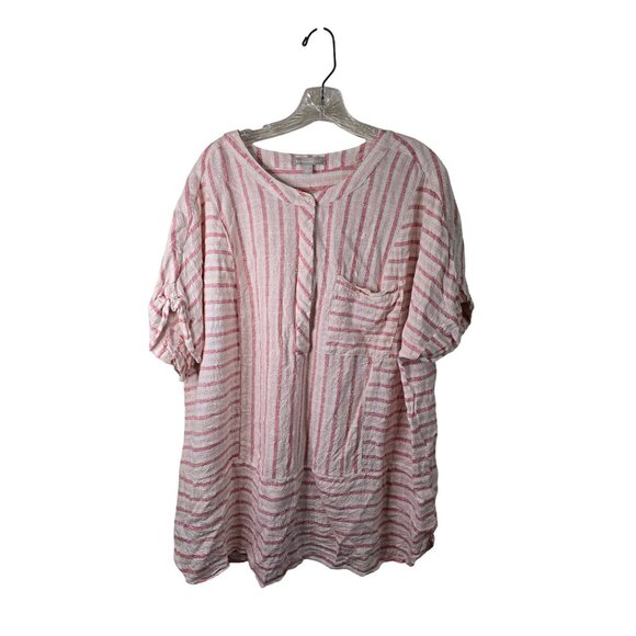Woman Within Pink & White Striped Top With Pocket Size 22/24W - Picture 1 of 3